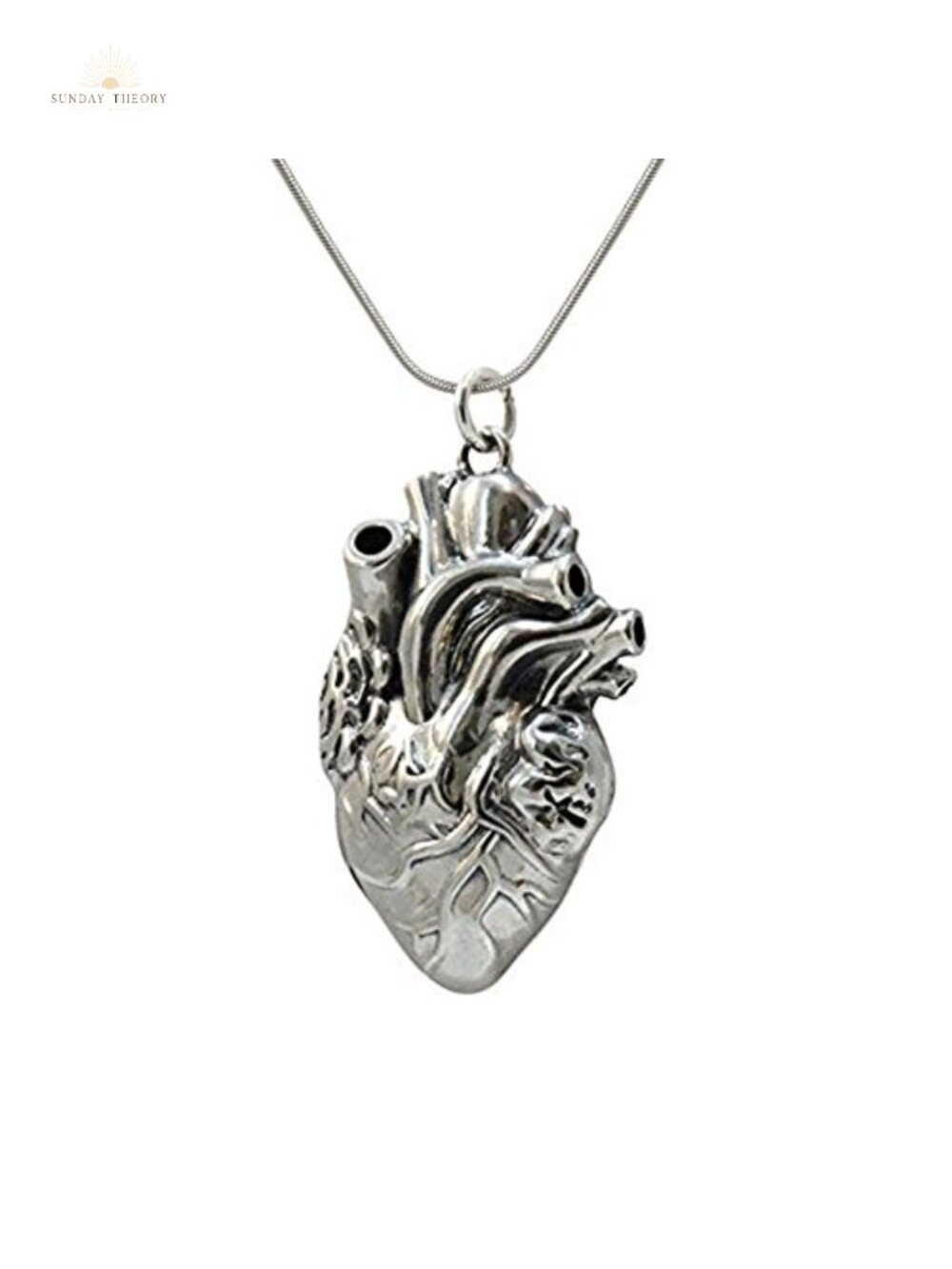 Sterling Silver 3D Anatomical Heart Locket Necklace 18 Inch Women Gothic Jewelry